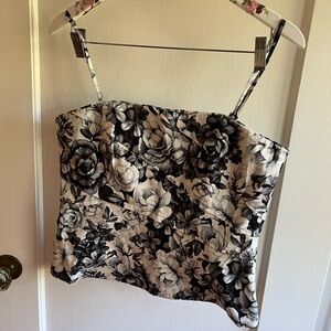 WHBM Black and White Floral Bustier Corset with Adjustable Straps NWOT